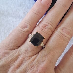 Blue Sapphire & Natural White Zircon Ring 14kt Gold Vermeil